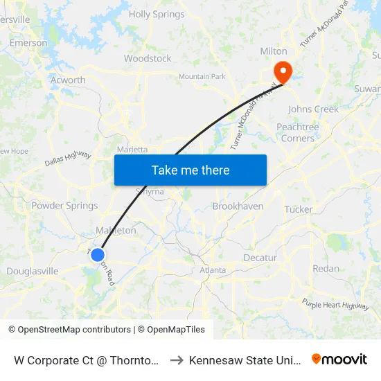 W Corporate Ct @ Thornton Rd Ob to Kennesaw State University map