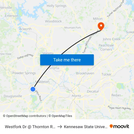 Westfork Dr @ Thornton Rd Ob to Kennesaw State University map