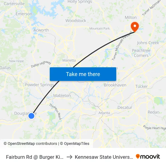Fairburn Rd @ Burger King to Kennesaw State University map
