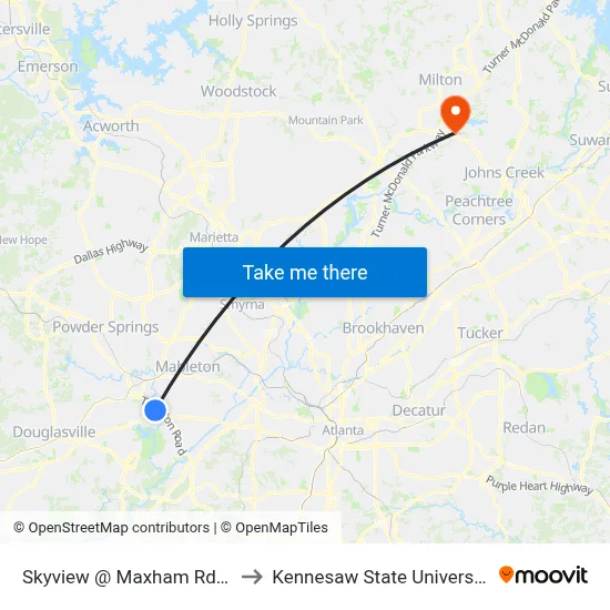 Skyview @ Maxham Rd Ib to Kennesaw State University map
