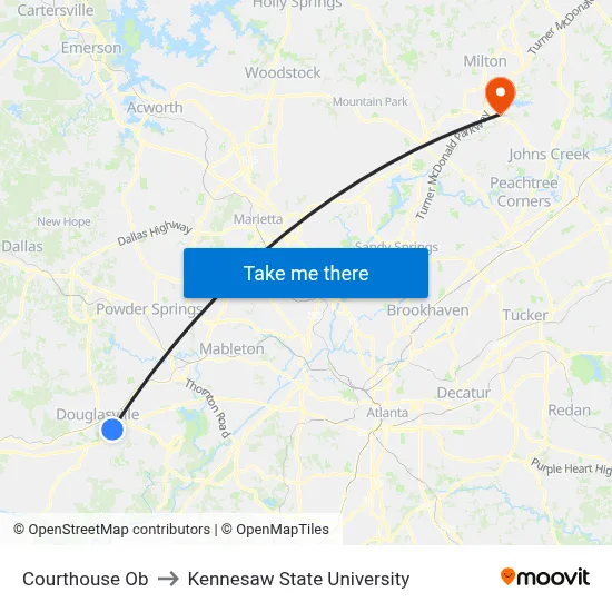 Courthouse Ob to Kennesaw State University map