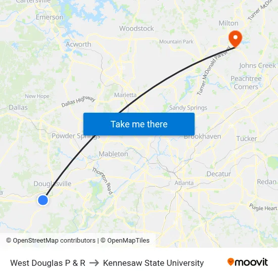 West Douglas P & R to Kennesaw State University map