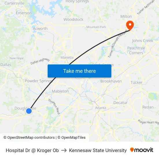 Hospital Dr @ Kroger Ob to Kennesaw State University map