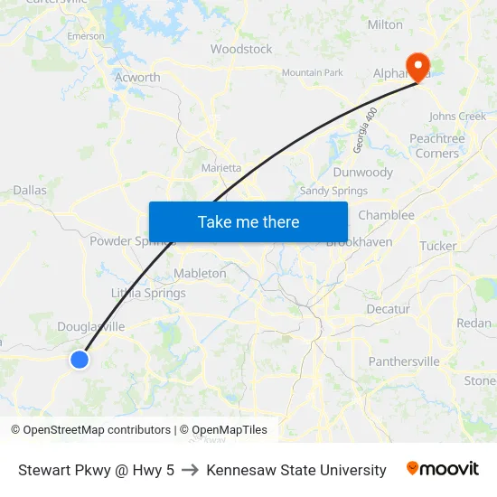 Stewart Pkwy @ Hwy 5 to Kennesaw State University map
