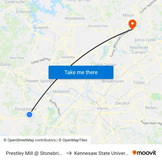 Prestley Mill @ Stonebridge Ib to Kennesaw State University map