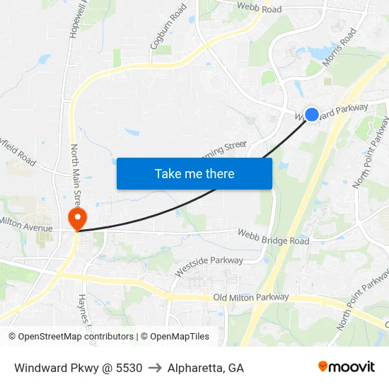 Windward Pkwy @ 5530 to Alpharetta, GA map