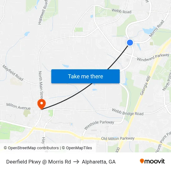 Deerfield Pkwy @ Morris Rd to Alpharetta, GA map