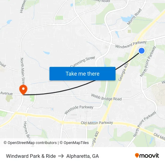 Windward Park & Ride to Alpharetta, GA map