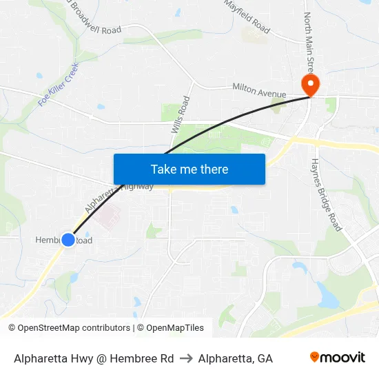 Alpharetta Hwy @ Hembree Rd to Alpharetta, GA map