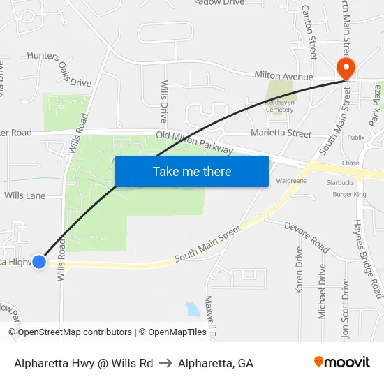 Alpharetta Hwy @ Wills Rd to Alpharetta, GA map