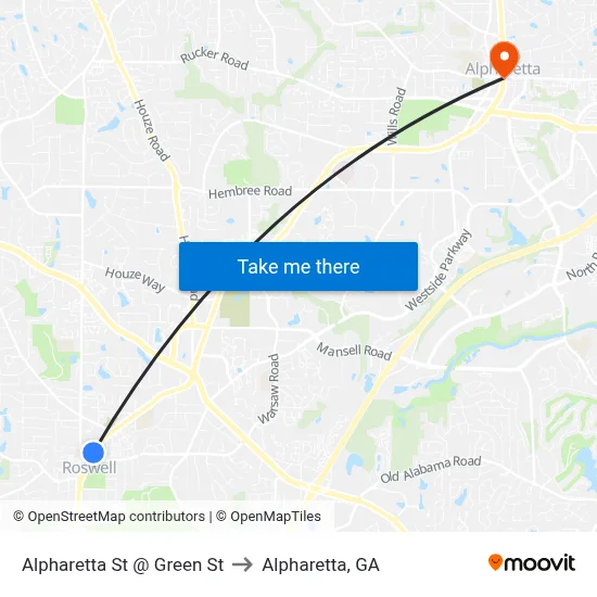 Alpharetta St @ Green St to Alpharetta, GA map
