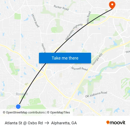 Atlanta St @ Oxbo Rd to Alpharetta, GA map