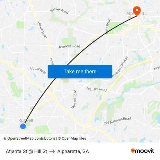Atlanta St @ Hill St to Alpharetta, GA map
