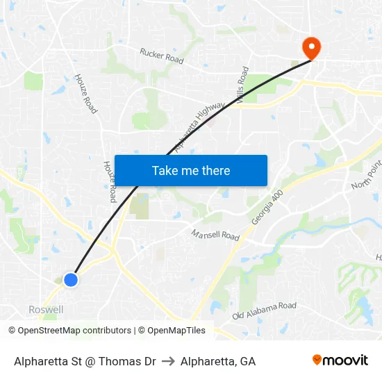 Alpharetta St @ Thomas Dr to Alpharetta, GA map