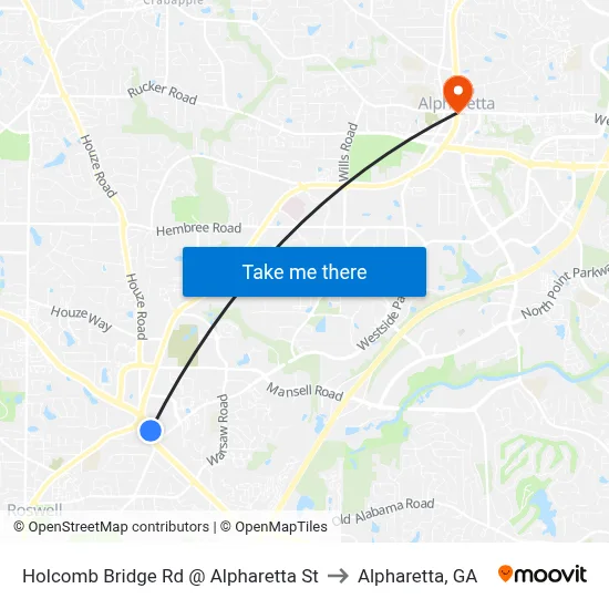 Holcomb Bridge Rd @ Alpharetta St to Alpharetta, GA map