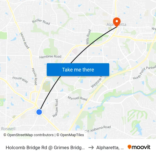 Holcomb Bridge Rd @ Grimes Bridge Rd to Alpharetta, GA map