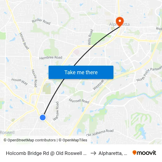 Holcomb Bridge Rd @ Old Roswell Rd to Alpharetta, GA map