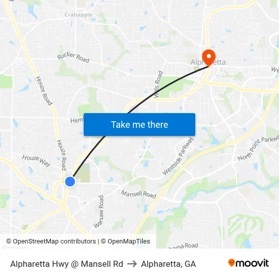 Alpharetta Hwy @ Mansell Rd to Alpharetta, GA map