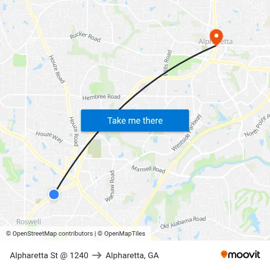 Alpharetta St @ 1240 to Alpharetta, GA map