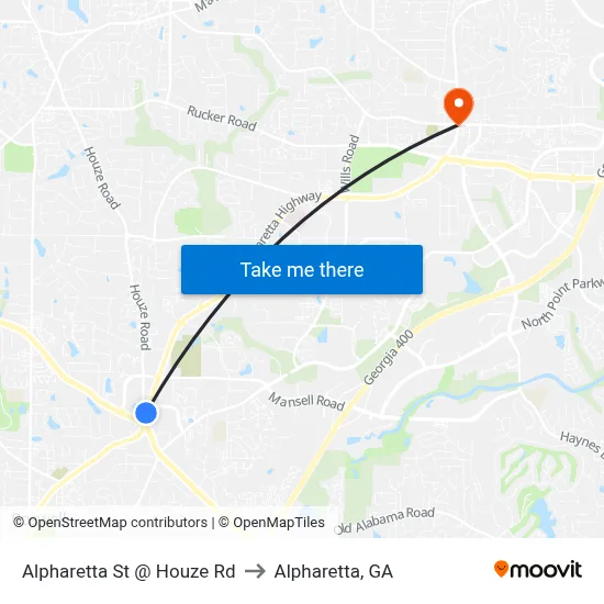Alpharetta St @ Houze Rd to Alpharetta, GA map