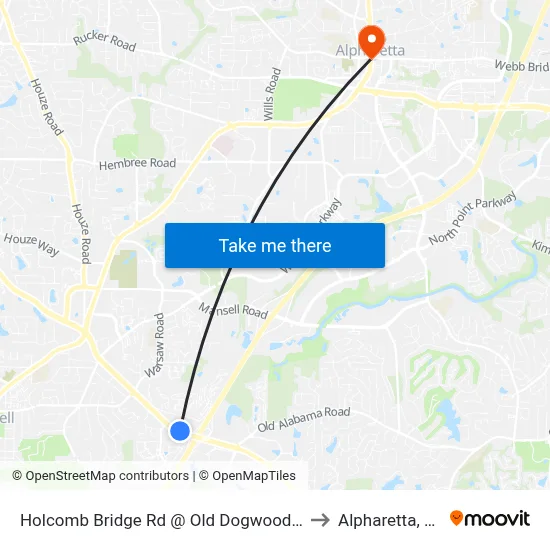 Holcomb Bridge Rd @ Old Dogwood Rd to Alpharetta, GA map