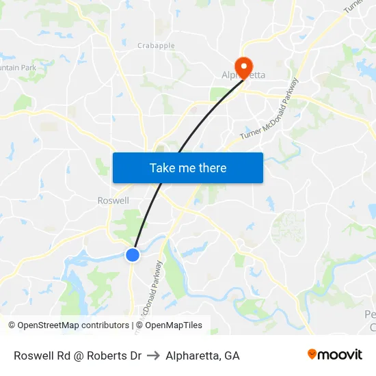 Roswell Rd @ Roberts Dr to Alpharetta, GA map