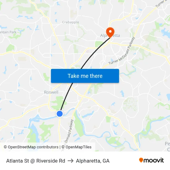 Atlanta St @ Riverside Rd to Alpharetta, GA map