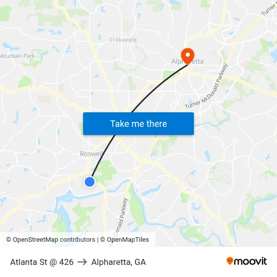 Atlanta St @ 426 to Alpharetta, GA map