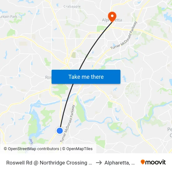 Roswell Rd @ Northridge Crossing Dr to Alpharetta, GA map