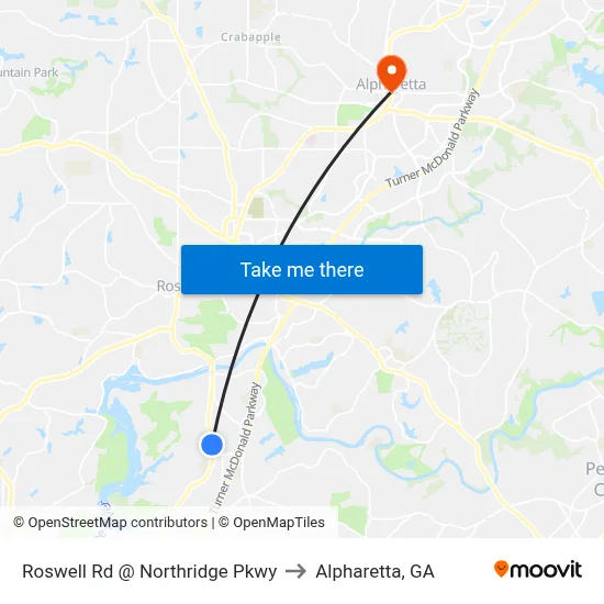 Roswell Rd @ Northridge Pkwy to Alpharetta, GA map