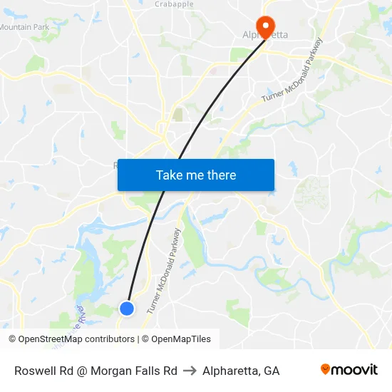 Roswell Rd @ Morgan Falls Rd to Alpharetta, GA map