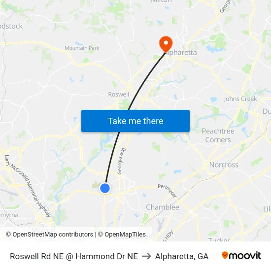 Roswell Rd NE @ Hammond Dr NE to Alpharetta, GA map