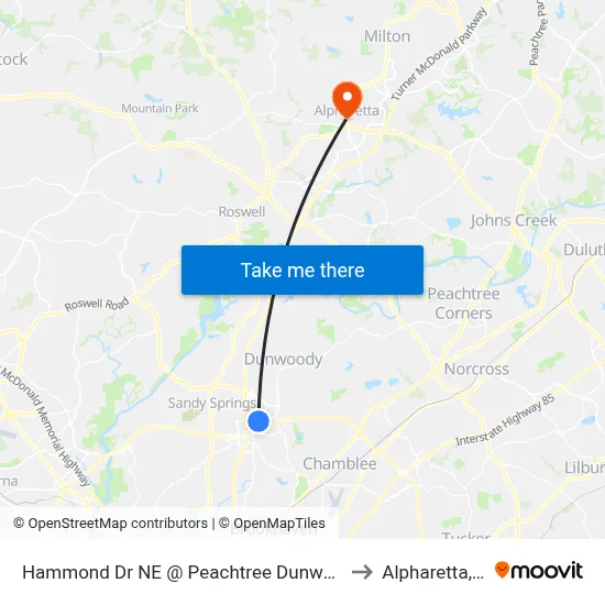 Hammond Dr NE @ Peachtree Dunwoody Rd to Alpharetta, GA map