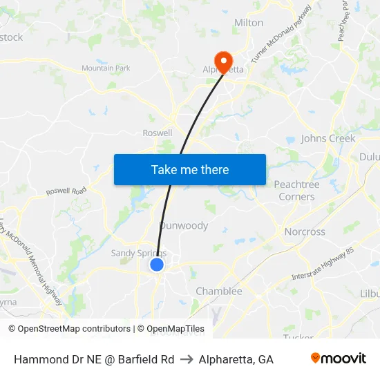 Hammond Dr NE @ Barfield Rd to Alpharetta, GA map