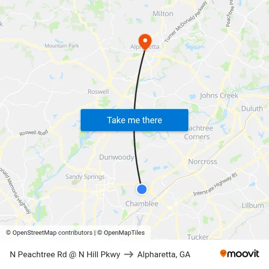 N Peachtree Rd @ N Hill Pkwy to Alpharetta, GA map