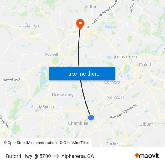 Buford Hwy @ 5700 to Alpharetta, GA map
