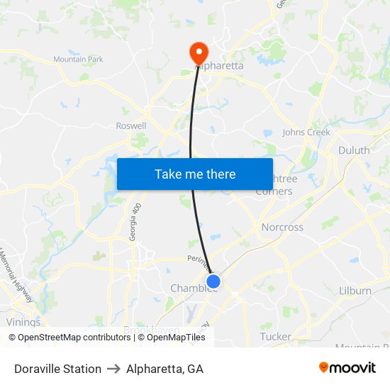 Doraville Station to Alpharetta, GA map