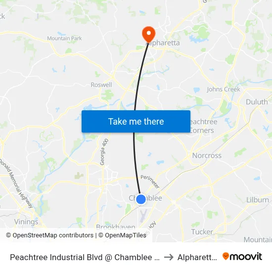 Peachtree Industrial Blvd @ Chamblee Dunwoody Rd to Alpharetta, GA map