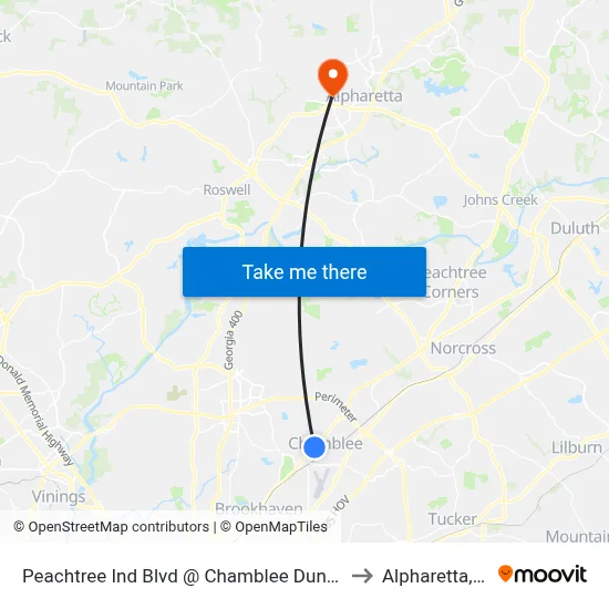 Peachtree Ind Blvd @ Chamblee Dunwoody to Alpharetta, GA map
