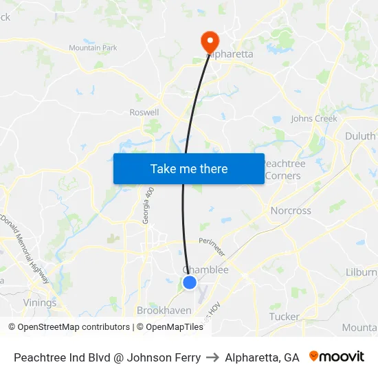 Peachtree Ind Blvd @ Johnson Ferry to Alpharetta, GA map