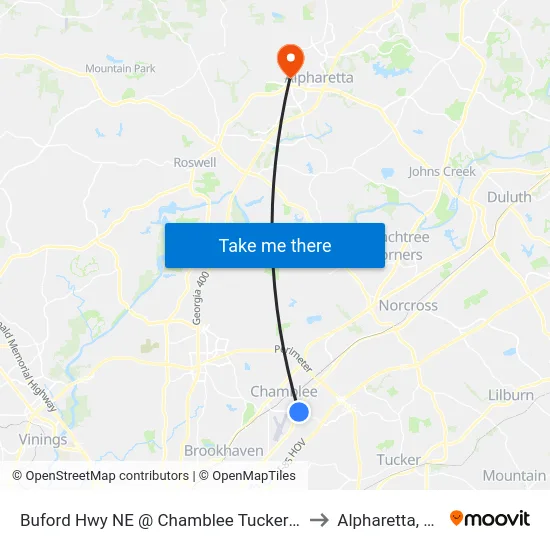 Buford Hwy NE @ Chamblee Tucker Rd to Alpharetta, GA map