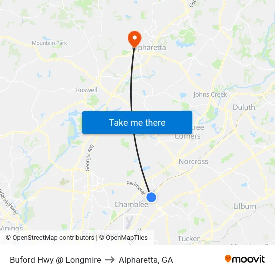 Buford Hwy @ Longmire to Alpharetta, GA map