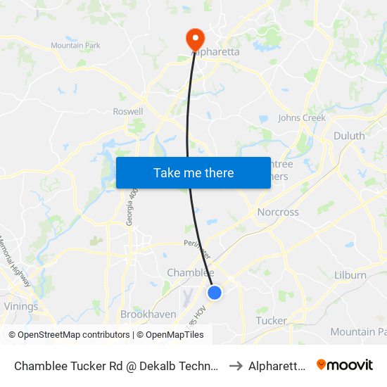 Chamblee Tucker Rd @ Dekalb Technology Pkwy to Alpharetta, GA map