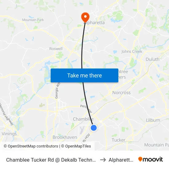 Chamblee Tucker Rd @ Dekalb Technology Pkwy to Alpharetta, GA map