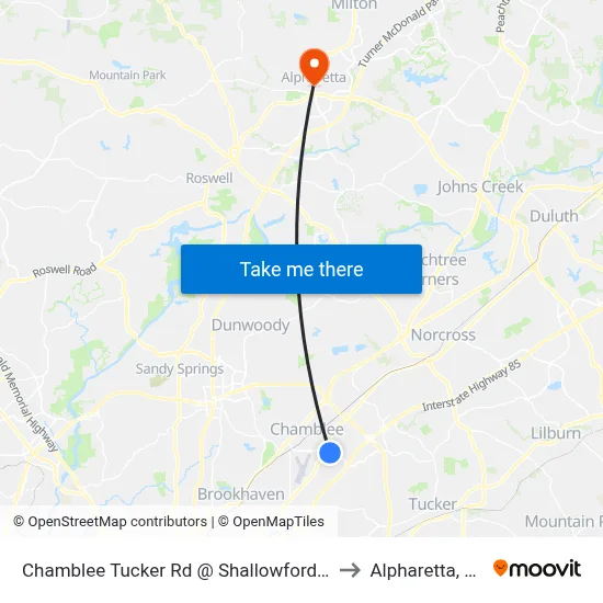 Chamblee Tucker Rd @ Shallowford Rd to Alpharetta, GA map