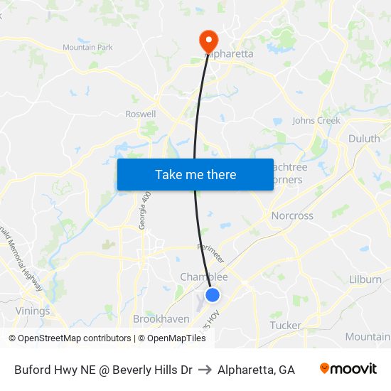 Buford Hwy NE @ Beverly Hills Dr to Alpharetta, GA map