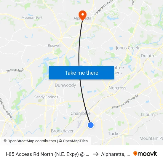 I-85 Access Rd North (N.E. Expy) @ 3355 to Alpharetta, GA map