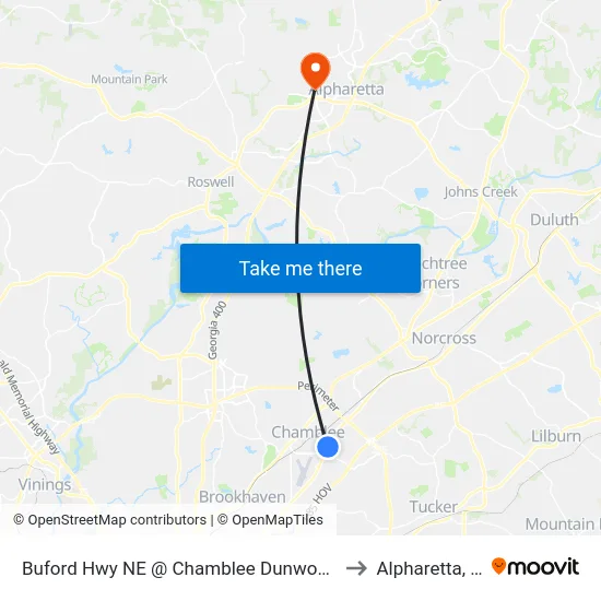 Buford Hwy NE @ Chamblee Dunwoody Rd to Alpharetta, GA map