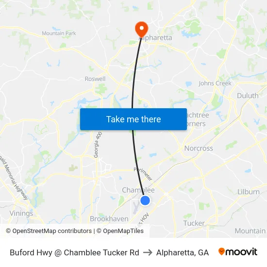 Buford Hwy @ Chamblee Tucker Rd to Alpharetta, GA map