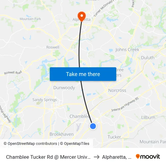 Chamblee Tucker Rd @ Mercer Universi to Alpharetta, GA map